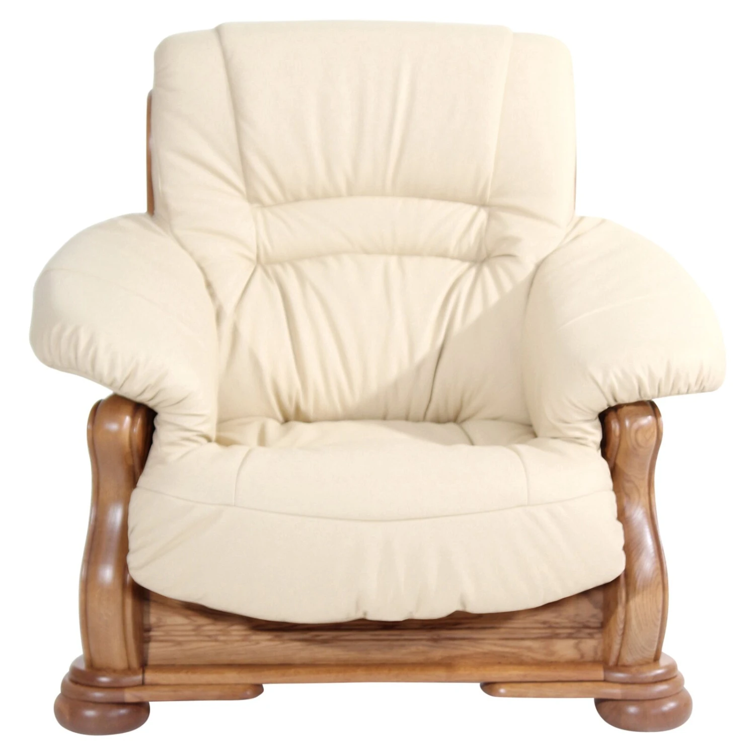 Max Winzer Ledersessel - beige - Eiche massiv Gestell 2 Max Winzer Ledersessel - beige - Eiche massiv Gestell – Bild 2