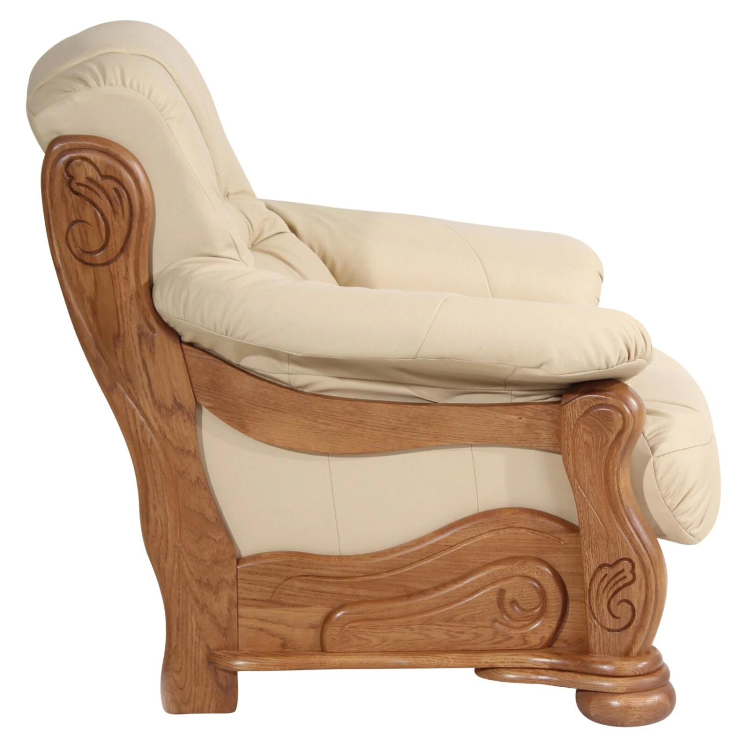 Max Winzer Ledersessel - beige - Eiche massiv Gestell 3 Max Winzer Ledersessel - beige - Eiche massiv Gestell – Bild 3