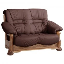 Max Winzer 2-Sitzer Ledersofa - burgund - Eiche massiv Gestell