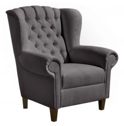 Max Winzer Ohrensessel - grau - Samtvelours