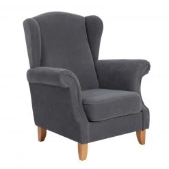 Max Winzer Ohrenbackensessel - anthrazit - Veloursstoff - mit Kissen