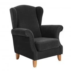 Max Winzer Ohrenbackensessel - schwarz - Veloursstoff - mit Kissen
