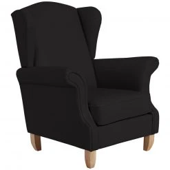 Max Winzer Ohrenbackensessel - schwarz - Kunstleder - mit Kissen