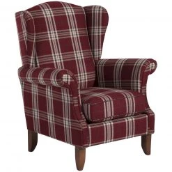 Max Winzer Ohrenbackensessel - rot-kariert - Flachgewebe - mit Kissen