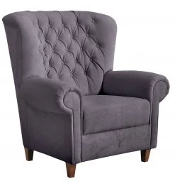 Max Winzer Sessel - grau - Samtvelours - Massivholz