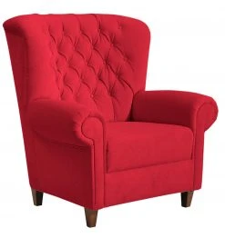 Max Winzer Sessel - rot - Samtvelours - Massivholz