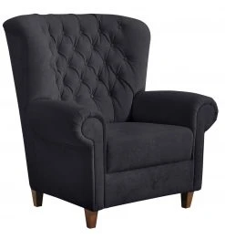 Max Winzer Sessel - schwarz - Samtvelours - Massivholz