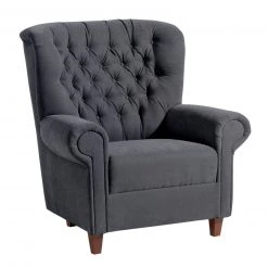 Max Winzer Sessel - anthrazit - Veloursstoff - Massivholz