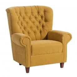 Max Winzer Sessel - mais - Veloursstoff - Massivholz
