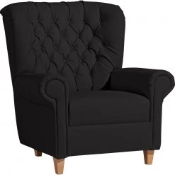 Max Winzer Sessel - schwarz - Kunstleder - Massivholz