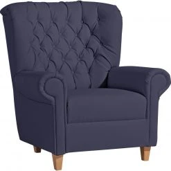 Max Winzer Sessel - dunkelblau - Kunstleder - Massivholz