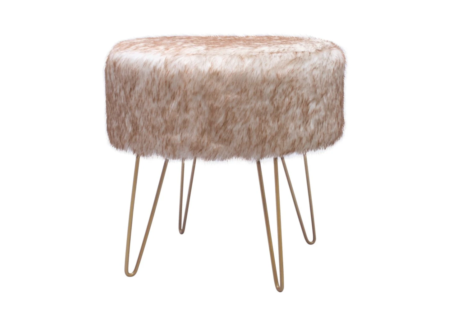 Fellhocker MIO - braun-weiß - mit Metallfuß 1 Fellhocker MIO - braun-weiß - mit Metallfuß