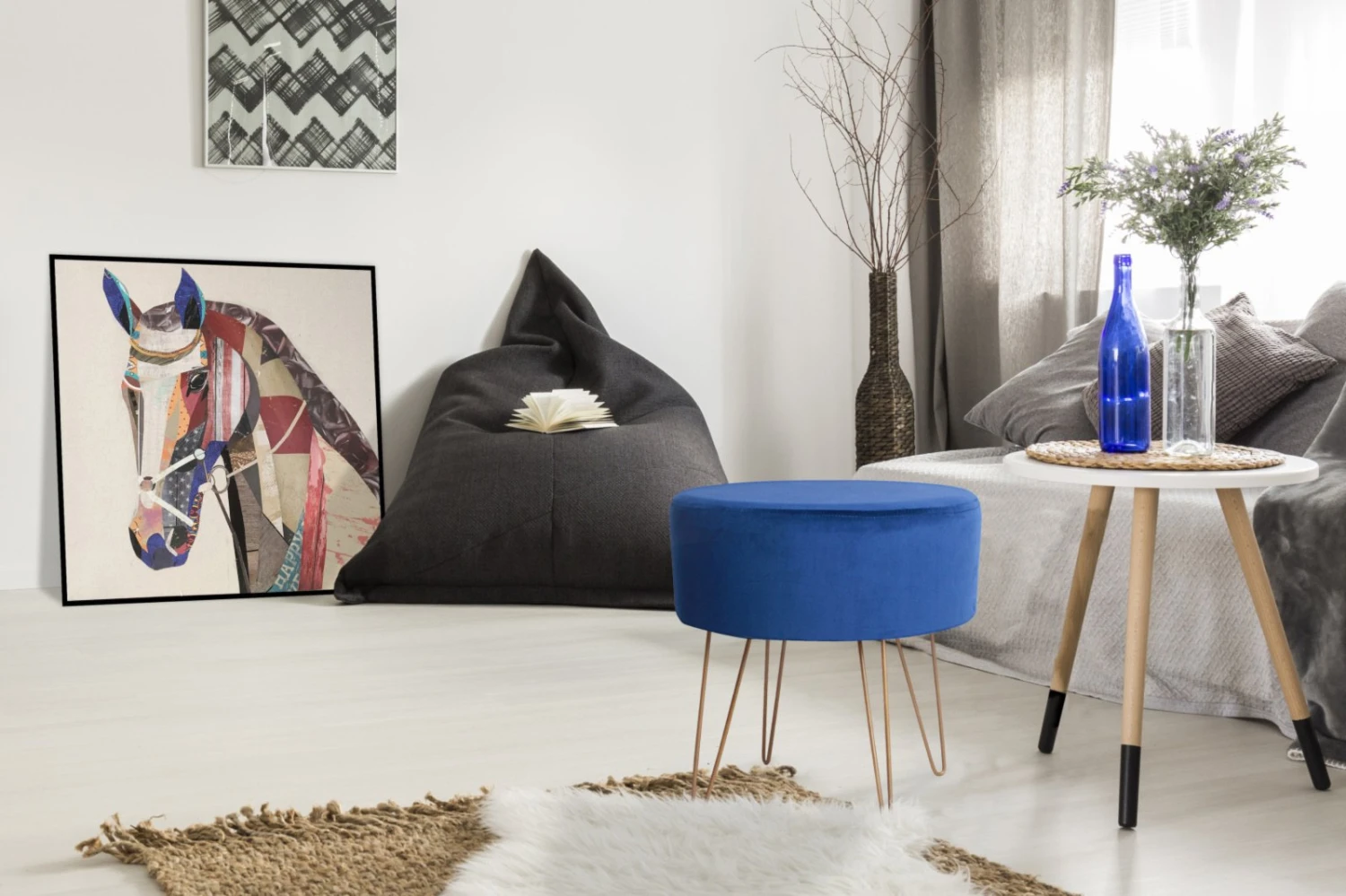 Samthocker MIO - dunkelblau - mit Metallfuß 2 Samthocker MIO - dunkelblau - mit Metallfuß – Bild 2