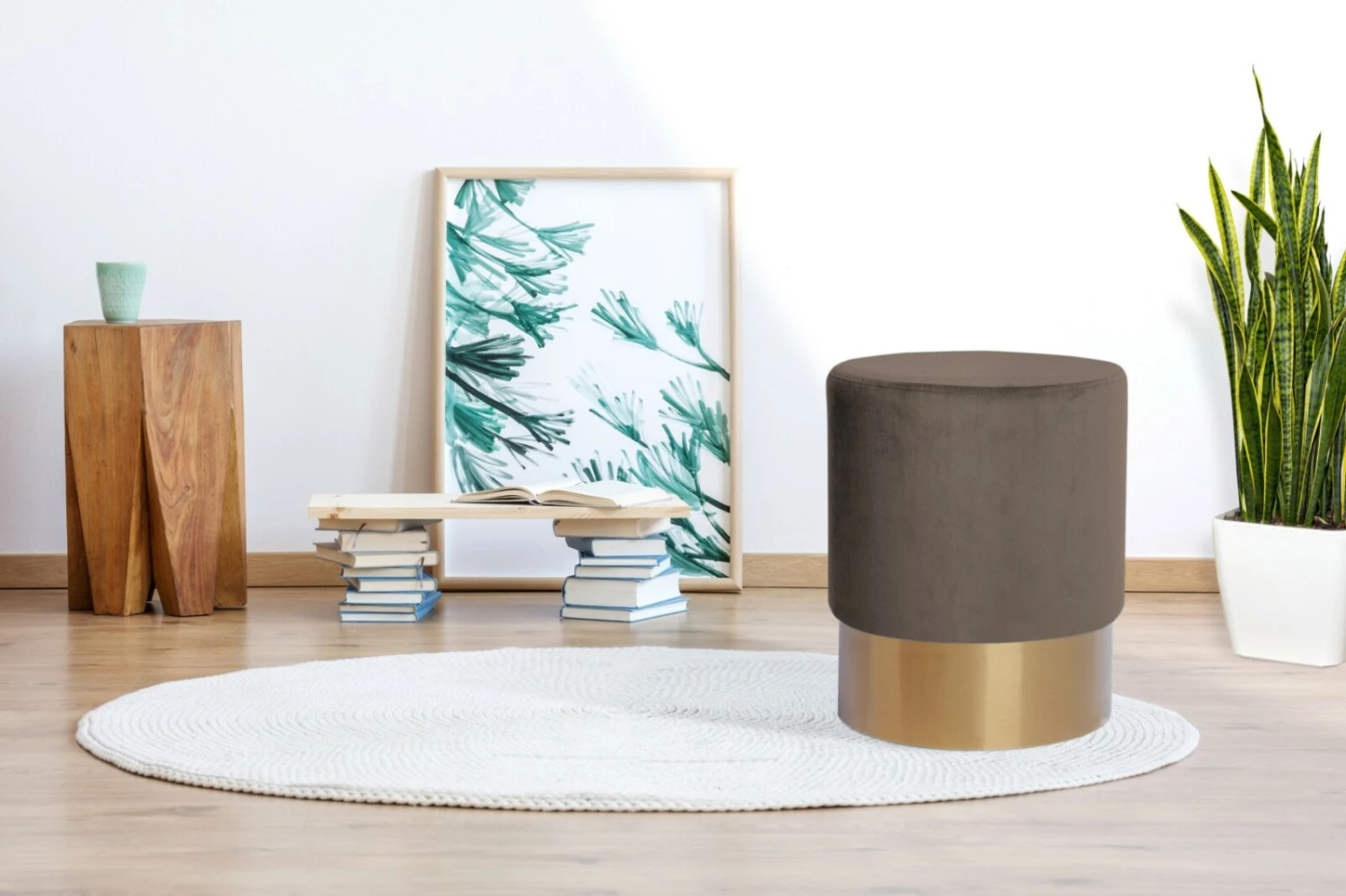 Polsterhocker NANO - taupe - mit Metallfuß 2 Polsterhocker NANO - taupe - mit Metallfuß – Bild 2