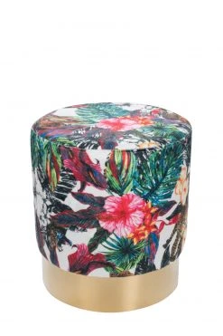 Polsterhocker NOVALIE - multicolor-gold - Pflanzen - Ø 37,5 cm