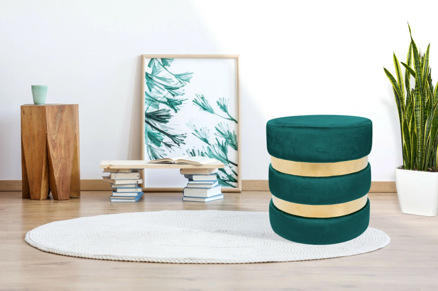 Polsterhocker NOVALIE - petrol-gold - Ø 37 cm 2 Polsterhocker NOVALIE - petrol-gold - Ø 37 cm – Bild 2