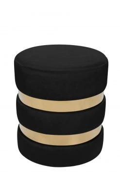 Polsterhocker NOVALIE - schwarz-gold - Ø 37 cm