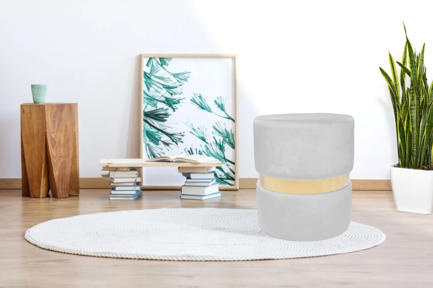 Polsterhocker NOVALIE - grau-gold - Ø 37 cm 2 Polsterhocker NOVALIE - grau-gold - Ø 37 cm – Bild 2