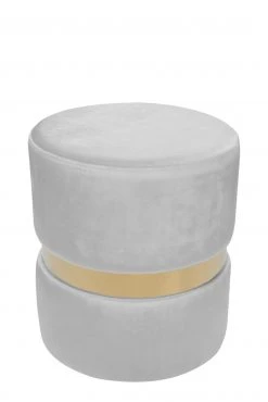 Polsterhocker NOVALIE - grau-gold - Ø 37 cm