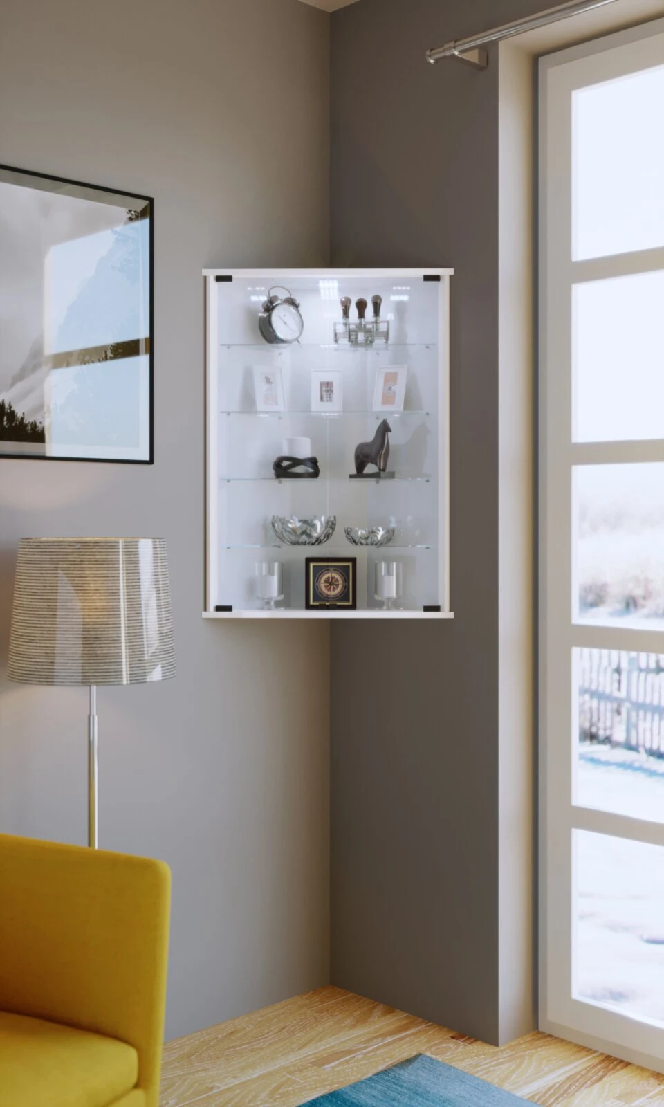 Eckvitrine VECKO - weiß - 88 cm hoch 3 Eckvitrine VECKO - weiß - 88 cm hoch – Bild 3