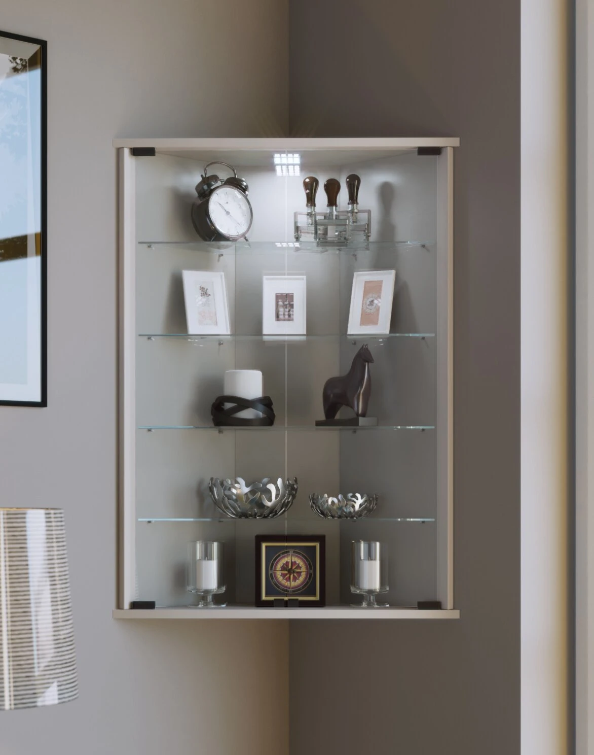 Eckvitrine VECKO - weiß - 88 cm hoch 2 Eckvitrine VECKO - weiß - 88 cm hoch – Bild 2