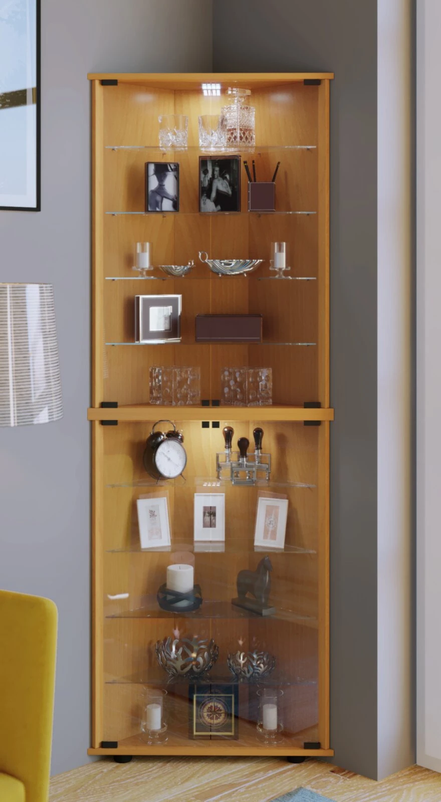 Eckvitrine VECKO MAXI - Buche - 176 cm hoch 2 Eckvitrine VECKO MAXI - Buche - 176 cm hoch – Bild 2