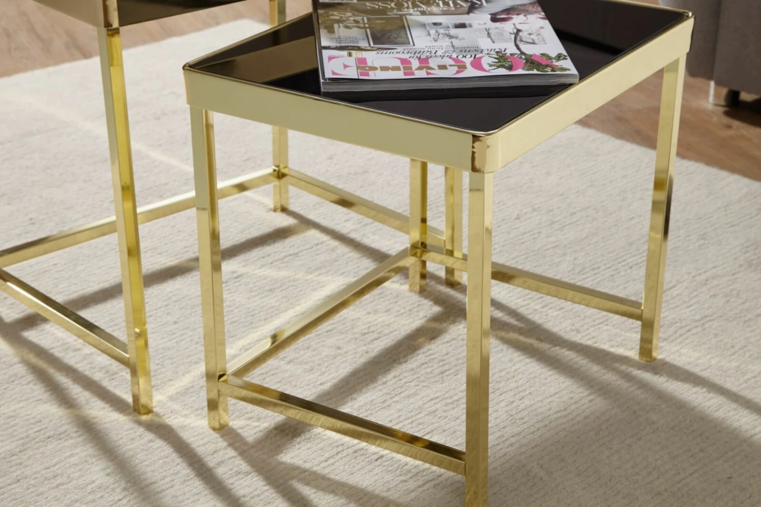 2er-Set Beistelltisch - gold-schwarz - Sicherheitsglas 3 2er-Set Beistelltisch - gold-schwarz - Sicherheitsglas – Bild 3