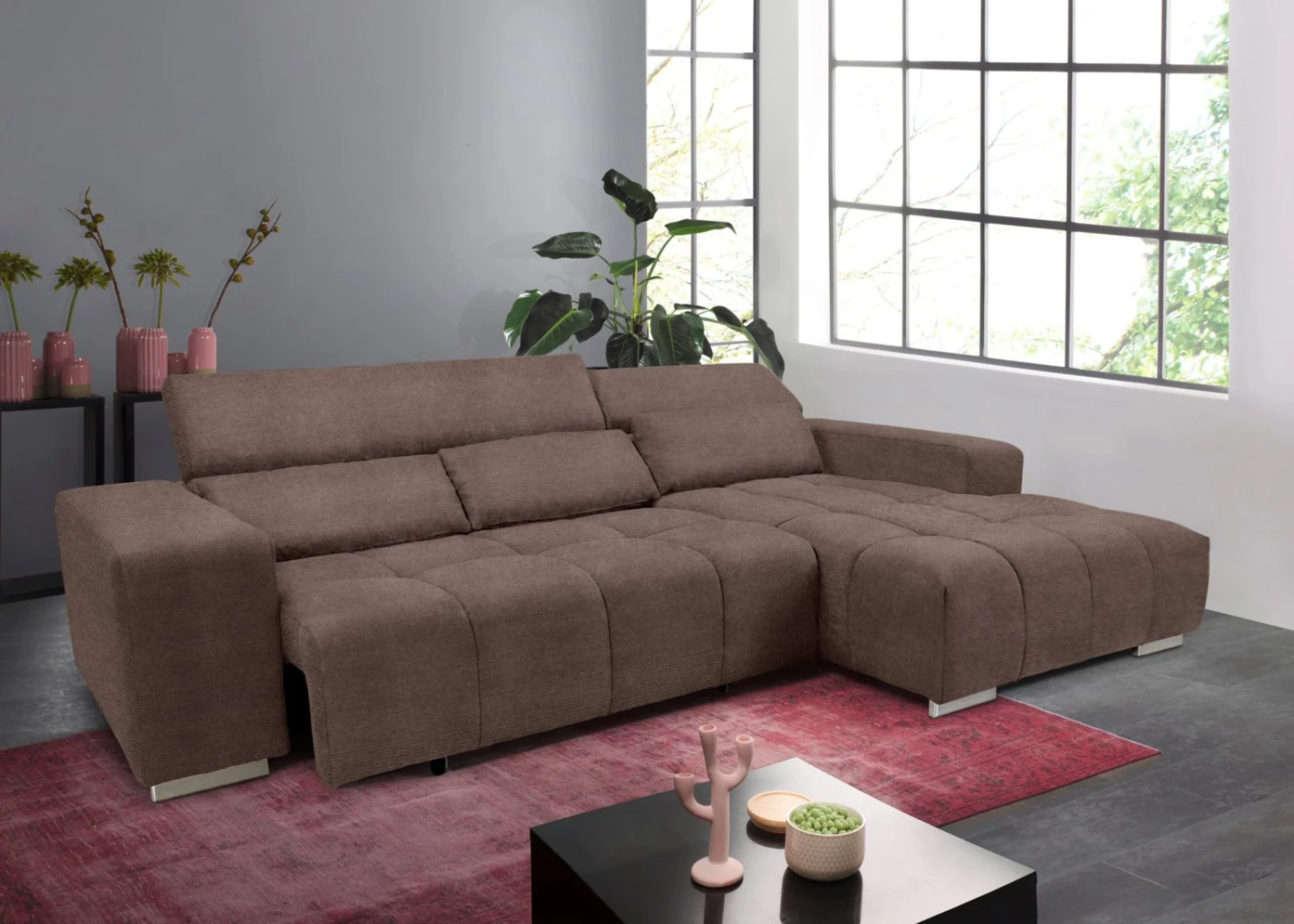 Ecksofa - taupe - Recamiere rechts - Relaxfunktion 3 Ecksofa - taupe - Recamiere rechts - Relaxfunktion – Bild 3