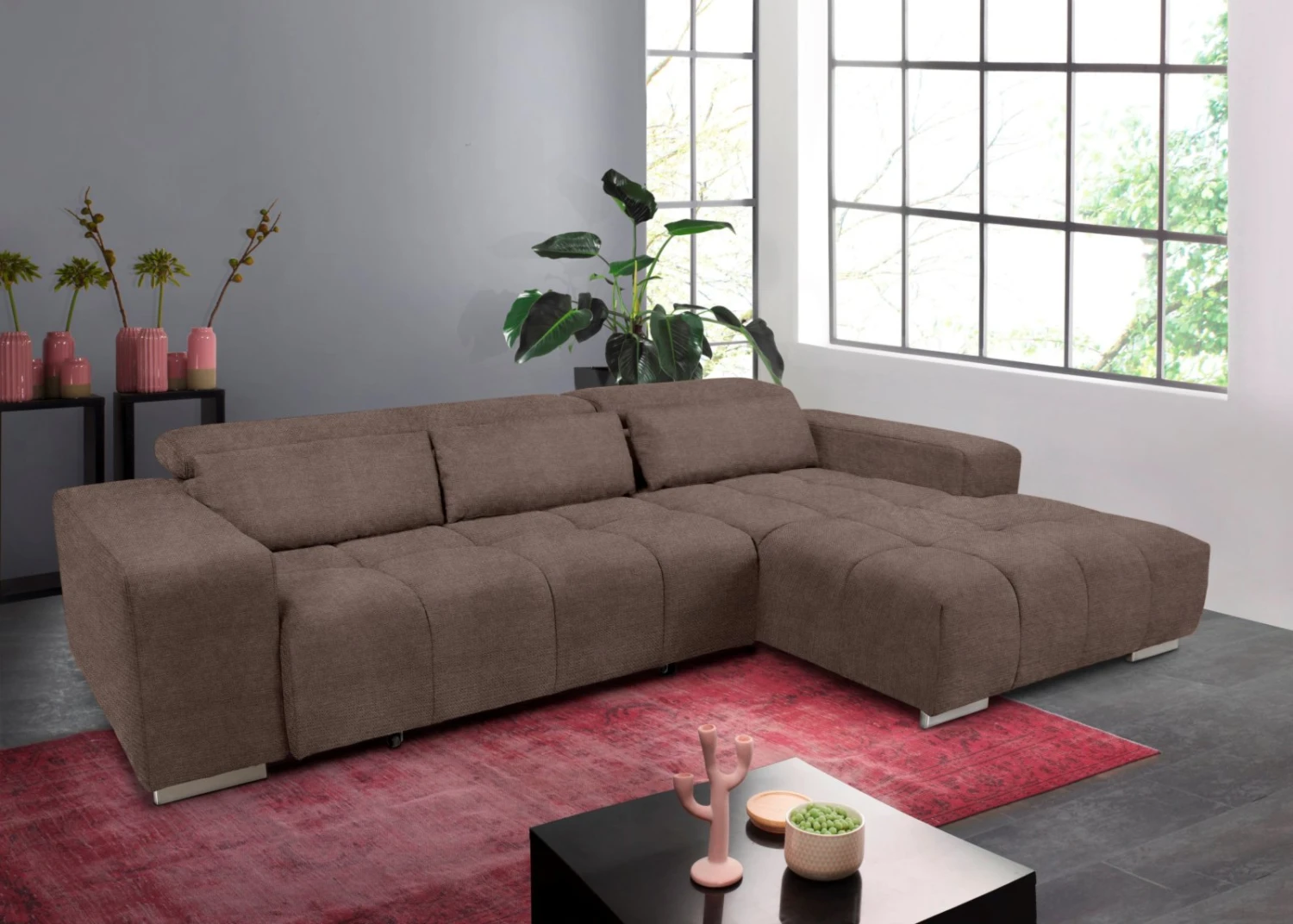 Ecksofa - taupe - Recamiere rechts - Relaxfunktion 2 Ecksofa - taupe - Recamiere rechts - Relaxfunktion – Bild 2