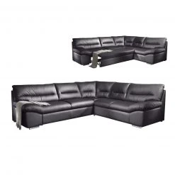 Ecksofa - schwarz - Kunstleder - Liegefunktion links