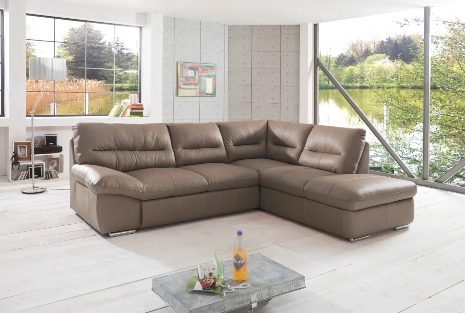 Ledersofa - braun - Ottomane rechts - Liegefunktion 3 Ledersofa - braun - Ottomane rechts - Liegefunktion – Bild 3