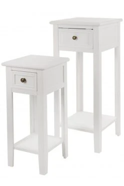 2er-Set Beistelltisch ELEGANCE - weiß - mit Schublade