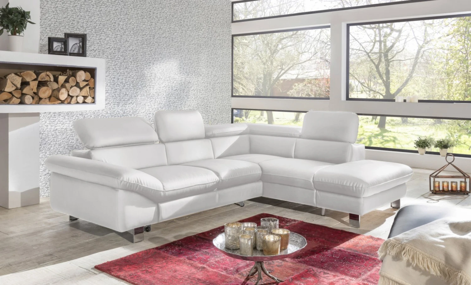 Ecksofa - white - Liegefunktion - Ottomane rechts 2 Ecksofa - white - Liegefunktion - Ottomane rechts – Bild 2