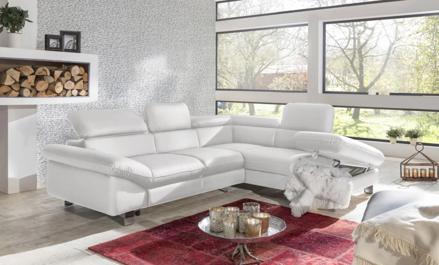 Ecksofa - white - Liegefunktion - Ottomane rechts 3 Ecksofa - white - Liegefunktion - Ottomane rechts – Bild 3