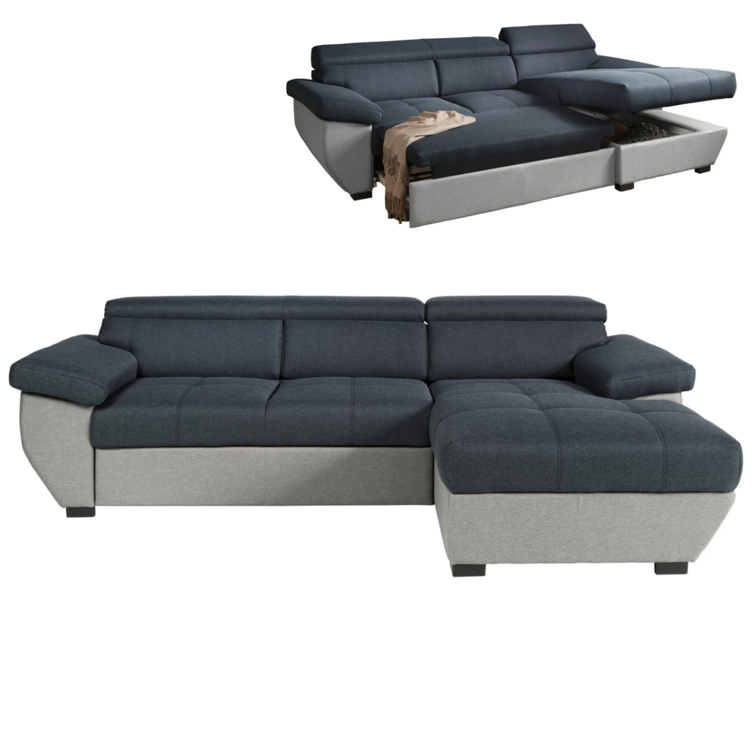 Ecksofa - schwarz-grau - Liegefunktion - Recamiere rechts 1 Ecksofa - schwarz-grau - Liegefunktion - Recamiere rechts