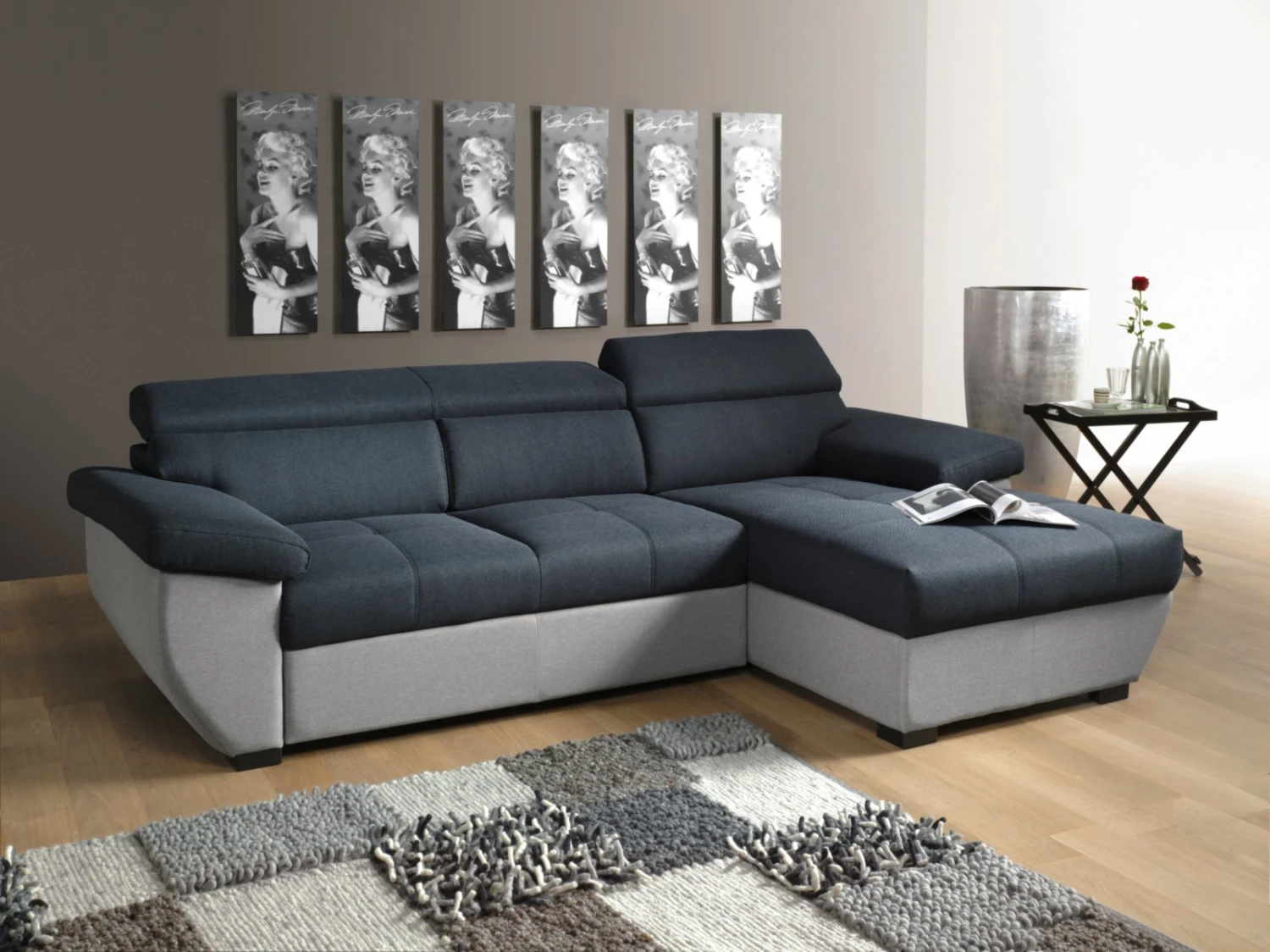 Ecksofa - schwarz-grau - Liegefunktion - Recamiere rechts 2 Ecksofa - schwarz-grau - Liegefunktion - Recamiere rechts – Bild 2