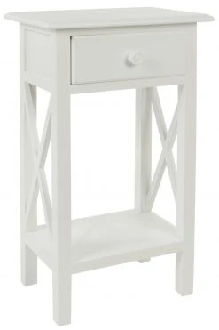 Beistelltisch MERIDAN - weiß - mit Schublade
