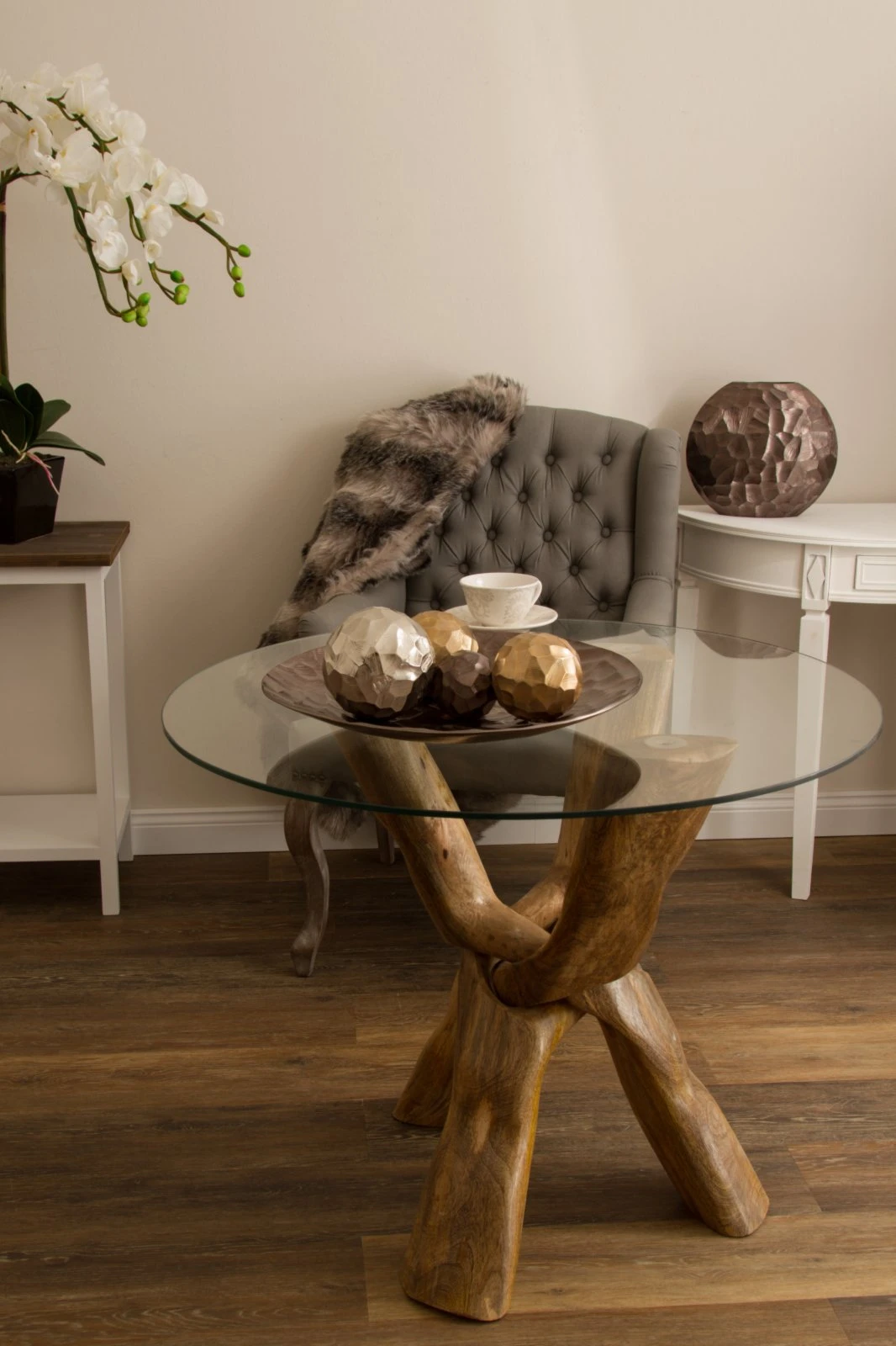 Couchtisch SHARIKA - natur - Glasplatte 4 Couchtisch SHARIKA - natur - Glasplatte – Bild 4