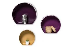 3er-Set Wandregal TRIPLE - pflaume-gold - Eisen