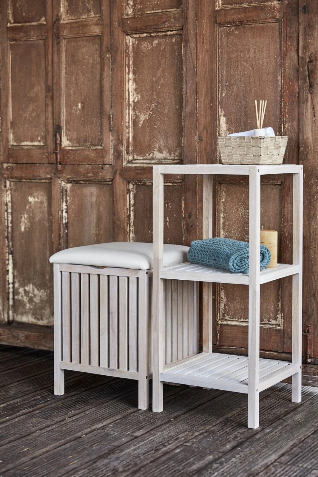 WENKO Badregal NORWAY - weiß - Walnuss massiv - 3 Böden 3 WENKO Badregal NORWAY - weiß - Walnuss massiv - 3 Böden – Bild 3