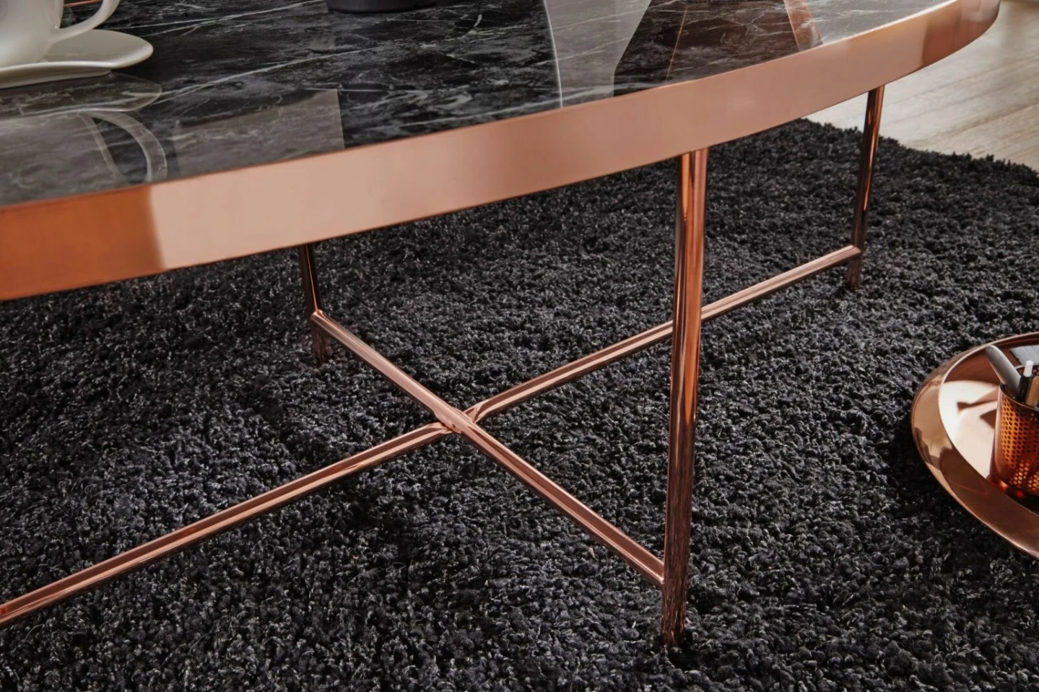 Couchtisch - kupfer - schwarze Marmoroptik - oval 4 Couchtisch - kupfer - schwarze Marmoroptik - oval – Bild 4