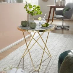 Beistelltisch - goldfarben-weiß - Marmor-Furnier - 55 cm -Wohnzimmer Verkäufe 9003879300 03 1600Wx1600H