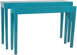 2er-Set Tisch JANNIS - türkis Hochglanz - Holz