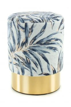 Polsterhocker GIPSY 225 - blau-goldfarben - Leafs - Samt