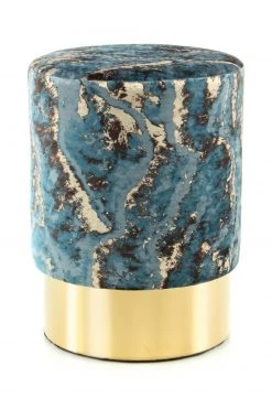 Polsterhocker GIPSY 325 - blau-gold marmoriert - Samt