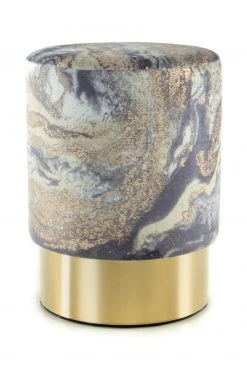 Polsterhocker GIPSY 325 - helblau-gold marmoriert - Samt