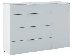 Sideboard - weiß - seidengrau matt - Glas - 135 cm