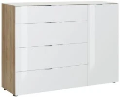 Sideboard - Riviera Eiche - weiß - Glasfronten - 135 cm