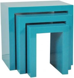 3er-Set Beistelltisch IKAROS - türkis Hochglanz - Holz