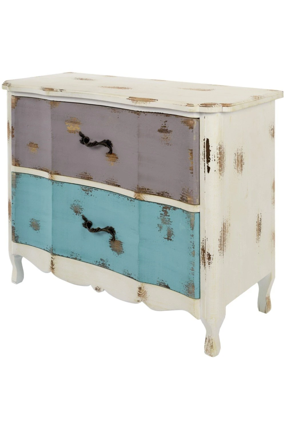 Kommode RAUL - weiß-türkis-grau - mit 2 Schubladen 1 Kommode RAUL - weiß-türkis-grau - mit 2 Schubladen